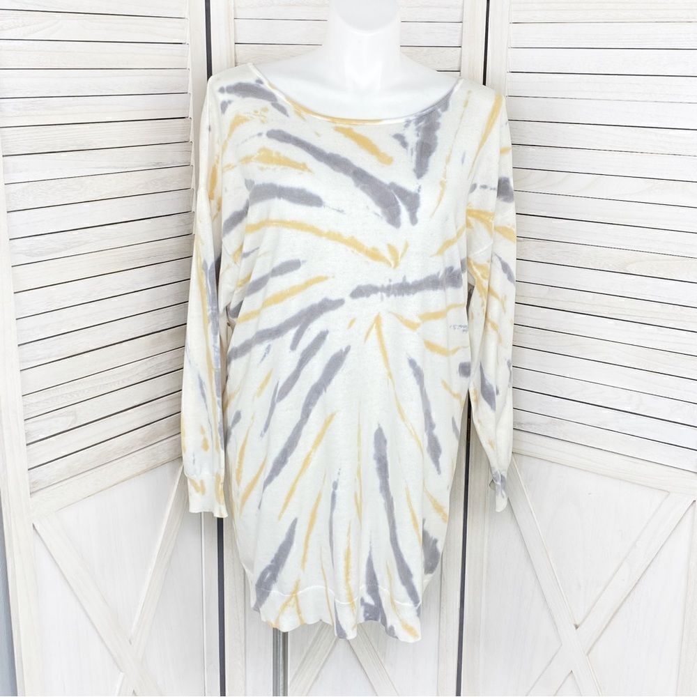 Cato Tie Dye V‎ Back Tunic Sweater Dress White Yellow Gray XL